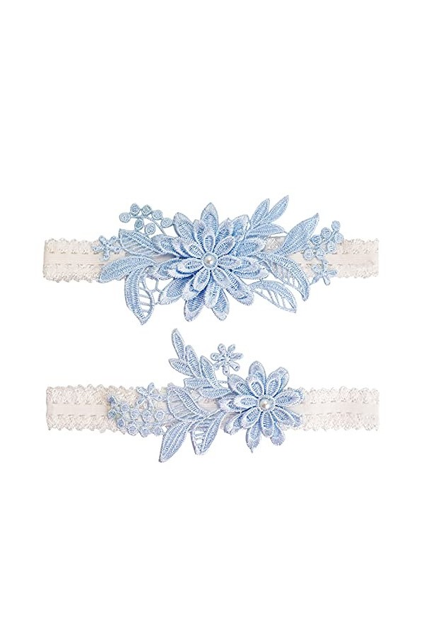 KADBLE Ensemble de jarretelles en dentelle pour mariée, Bleu ciel., Taille Unique