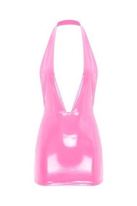 Mufeng Robe Femme Sexy Mini Robes Lingerie Col en V Cocktail Clubwear Wetlook Tenue Sexy Coquin Hot Femme Rose XXL