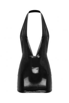 MSemis Robe Sexy Femme Coquine Cuir Moulante Mini Robe Lingerie Erotique Dos Nu Simili Cuir Clubwear Noir XXL