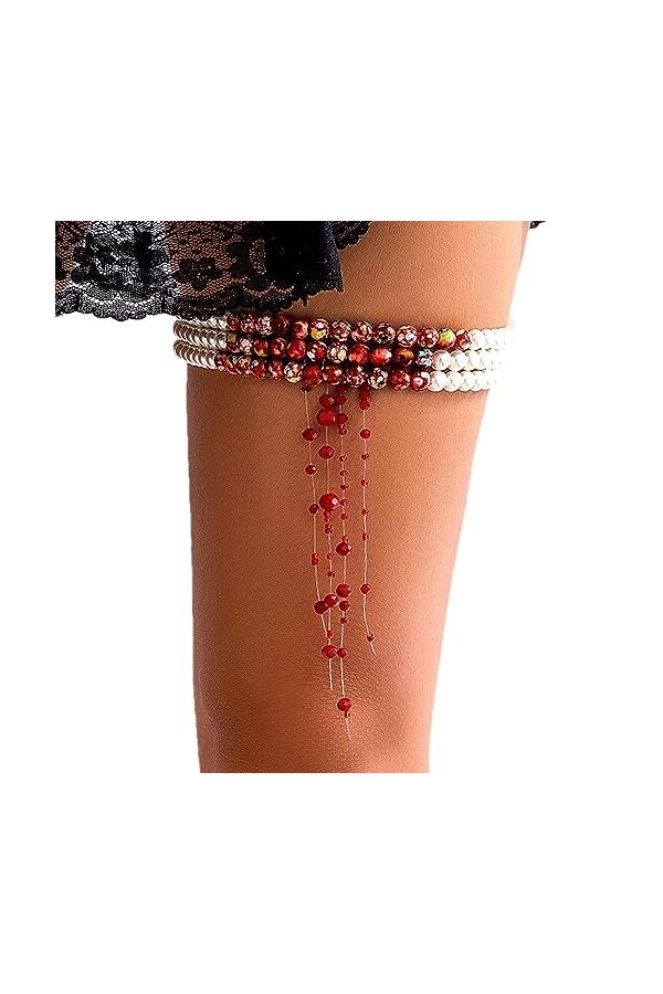 Eelogoo Cuisse élastique - Chaîne Jambe chaîne Cuisse dhalloween pour Les Femmes Sexy - Cuisse Gothique, Fausses Perles Gout