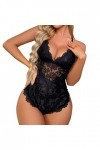 liaddkv Lingerie Sexy Femmes Dentelle Fleur Bodysuit Lingerie Deep V Sous-Vêtements Sexy Lingerie Chubby, Noir , S