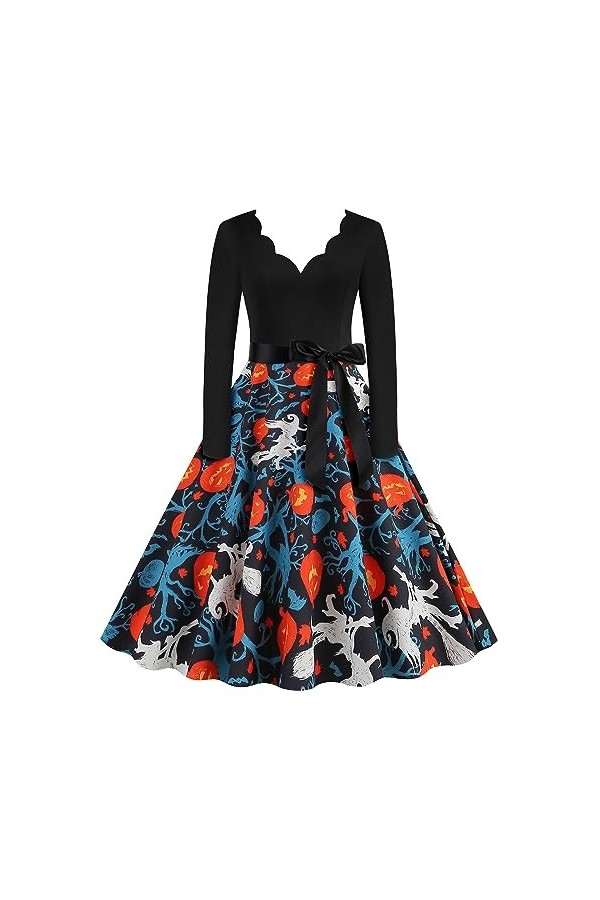 iOoppek Robe noire à manches longues et sexy - En lin - Pour femme, 1-bleu., M