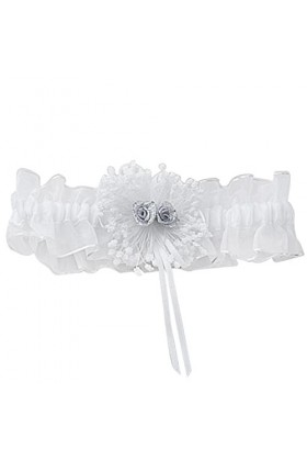 Élégante jarretières de mariage blanches avec bordure argentée et roses, extensible de 33,5 à 50,8 cm, comme sur limage, tai