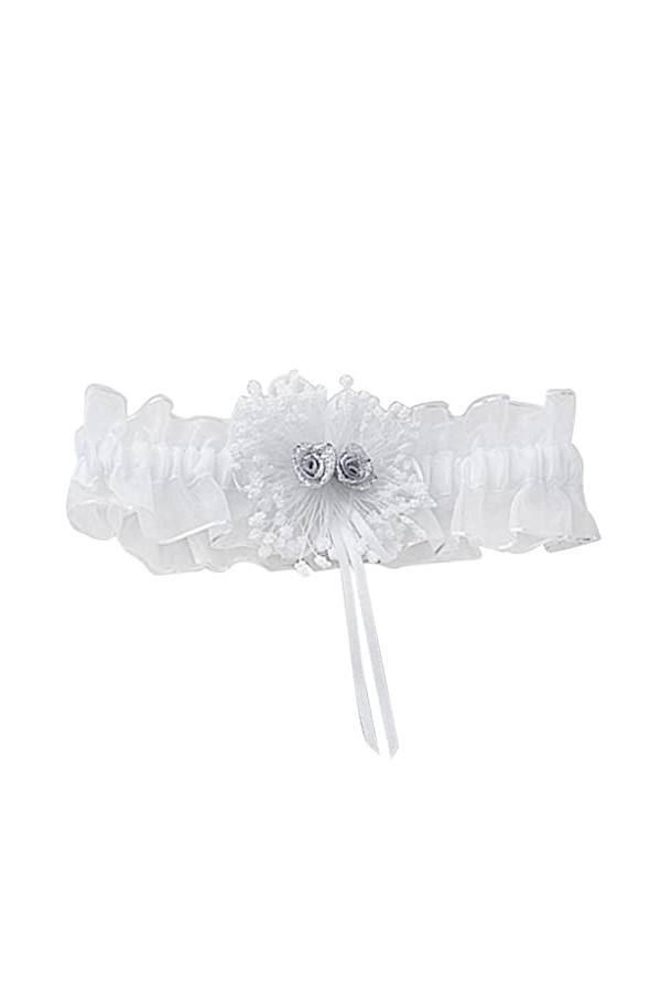 Élégante jarretières de mariage blanches avec bordure argentée et roses, extensible de 33,5 à 50,8 cm, comme sur limage, tai