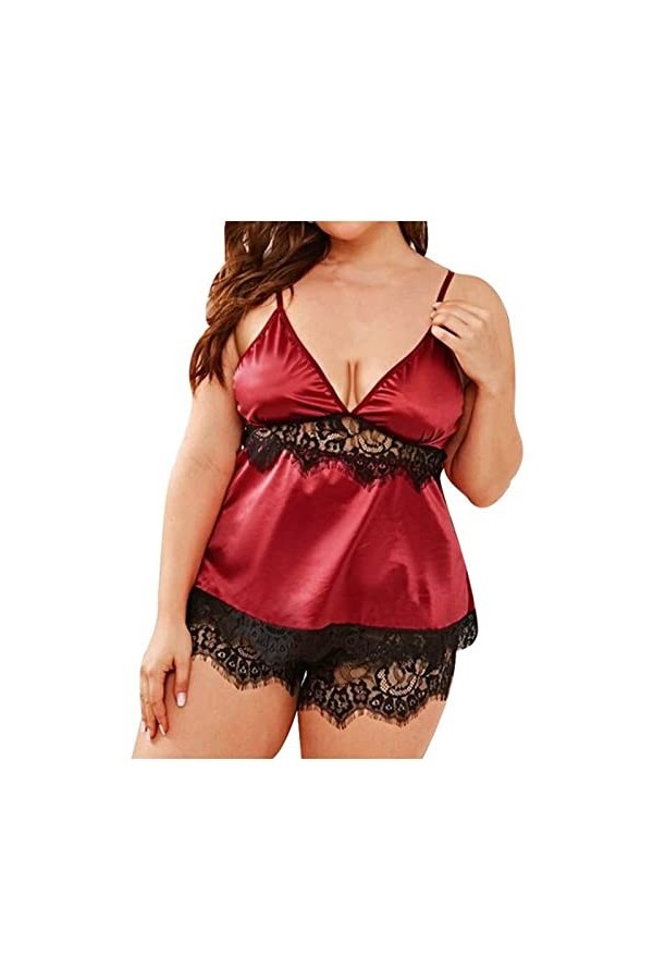 liaddkv Pyjama en mousseline pour femme - Deux pièces - Dentelle - Sexy - Sous-vêtements - Chemise de nuit - Costume racé - L