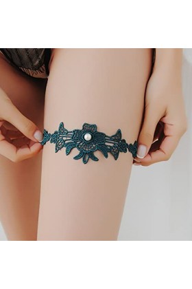 Sttiafay Jarretière en dentelle avec perles pour mariage, mariage, sexy, blanc, motif floral, élastique, accessoire de bal de