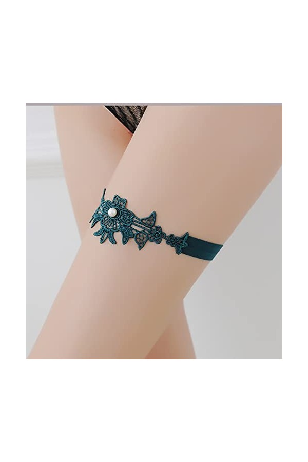 Sttiafay Jarretière en dentelle avec perles pour mariage, mariage, sexy, blanc, motif floral, élastique, accessoire de bal de