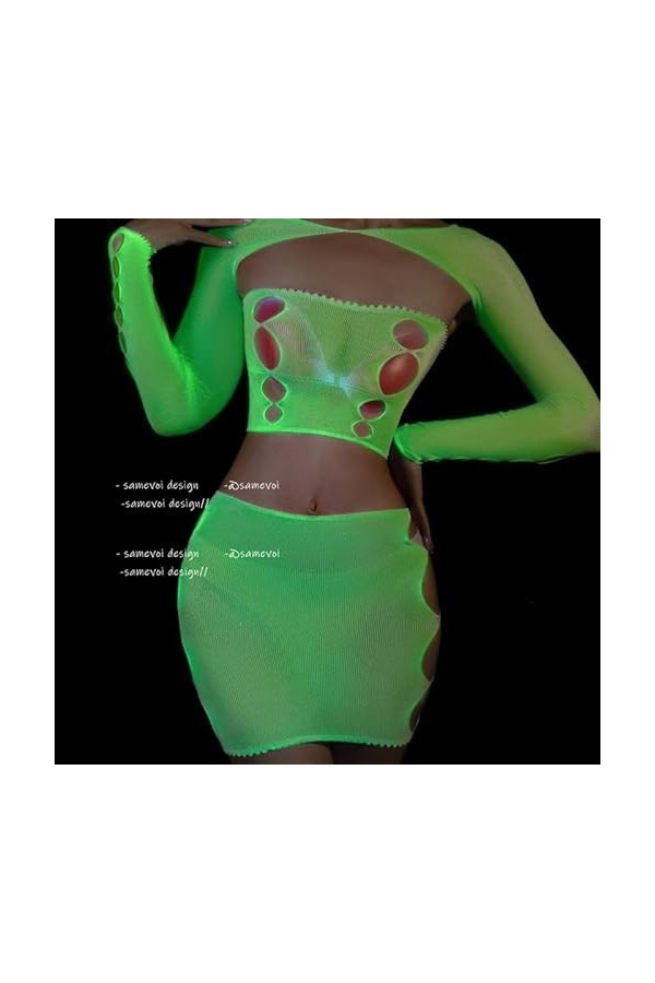 Générique Lingerie Sexy Femme dans Le Noir Bas résille Sexy Vert résille Lingerie Collants Taille Haute Collants Body Lingeri