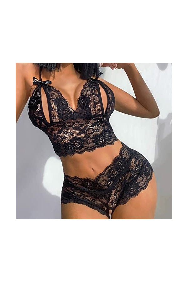sous-Vetements Femme 2 Pièce Lingerie Sexy Ensemble Sexy Vêtements De Nuit Dentelle Ensemble Soutien Gorge et String Erotique