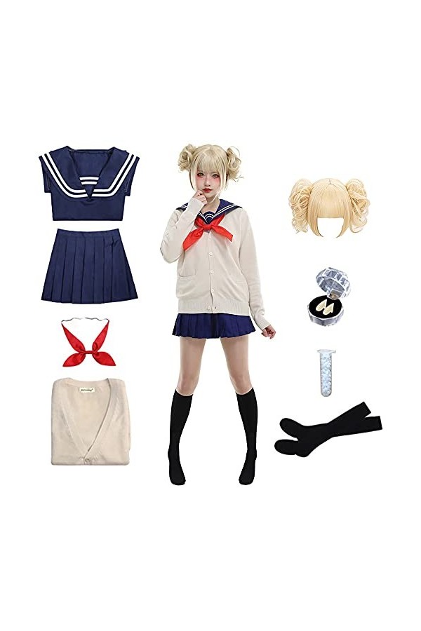 Himiko Toga Costume de Toga Cosplay Tenue Chaussures en Cuir Uniforme Scolaire Sailor JK Robe Anime Costumes Ensemble Complet