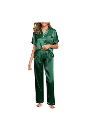 Ensemble de pyjama en soie pour femme - Ensemble de vêtements de nuit sexy - Sans manches et courtes - Sous-vêtements - Robe 