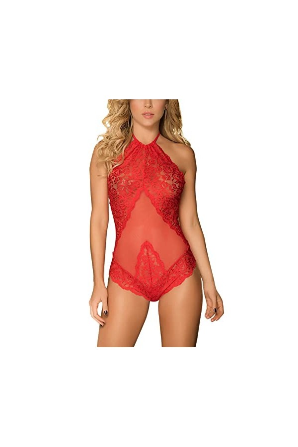 UOWEG sous-vêtements érotiques en Dentelle Dos Sexy pour Femmes Poster Lingerie Red, L 