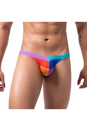 Fashion Slim Printed Triangle Sexy Pants Print Rainbow Male Sous-vêtement long, rouge, L