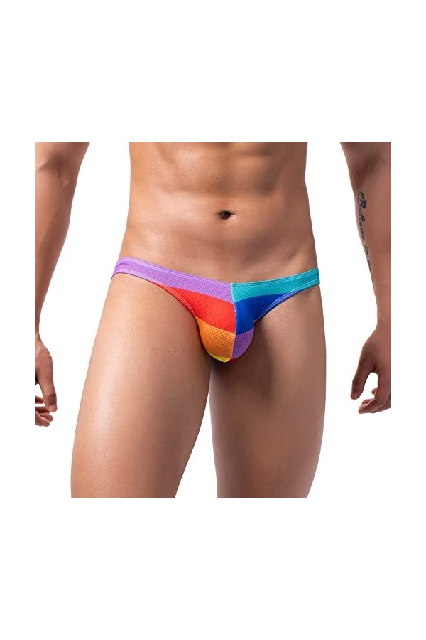 Fashion Slim Printed Triangle Sexy Pants Print Rainbow Male Sous-vêtement long, rouge, L