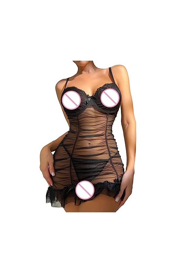 Chemise De Nuit Femme Sexy Hot Femmes Sexy Cosplay Costume Mignon Sexy Lingerie Ensemble Dentelle à Bretelles Camis et Culott