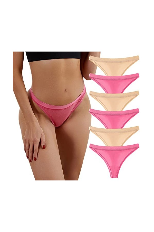 String Femme Couleur Unie Tanga Taille Haute Culottes en Pur Coton et Soie Shorts Coupe Confortable Coquine Hot de Absorbante