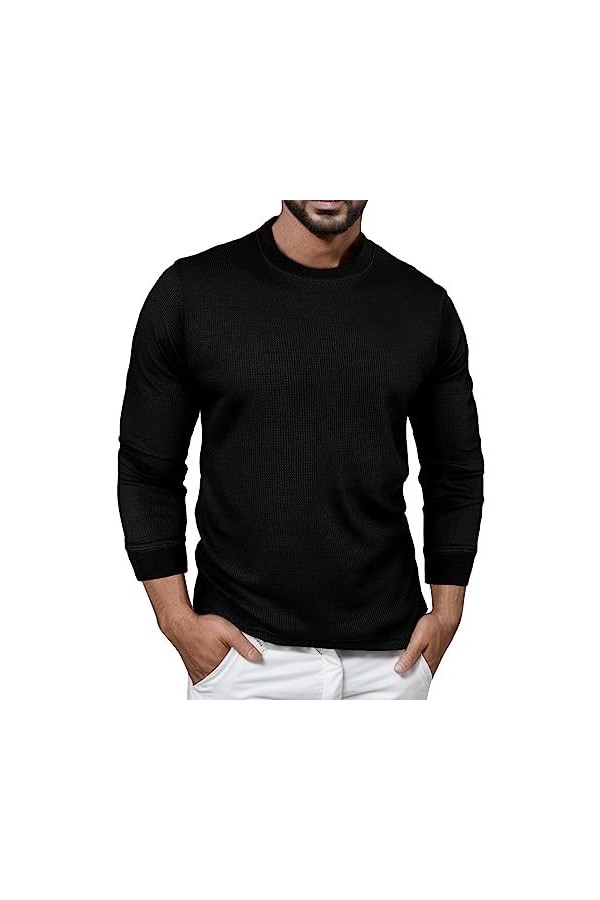T-shirt à manches longues pour homme - Col rond - Coupe droite - Couleur unie - Décontracté - Sport - Fitness - T-shirt décon