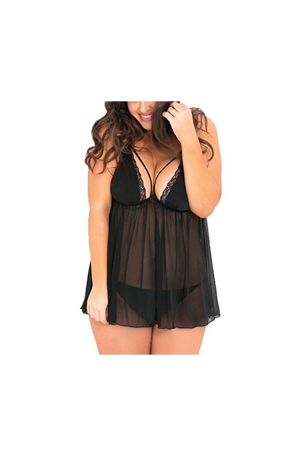 UOWEG G-String Dentelle Deep Passion Halter Taille Robe Plus V Lingerie Sexy Combinaison Minceur Black, XXXL 