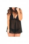 UOWEG G-String Dentelle Deep Passion Halter Taille Robe Plus V Lingerie Sexy Combinaison Minceur Black, XXXL 