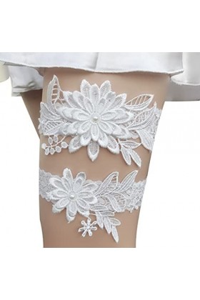 Happyupcity 1 lot de 2 jarretelles de mariage en dentelle avec motif marguerites pour femme