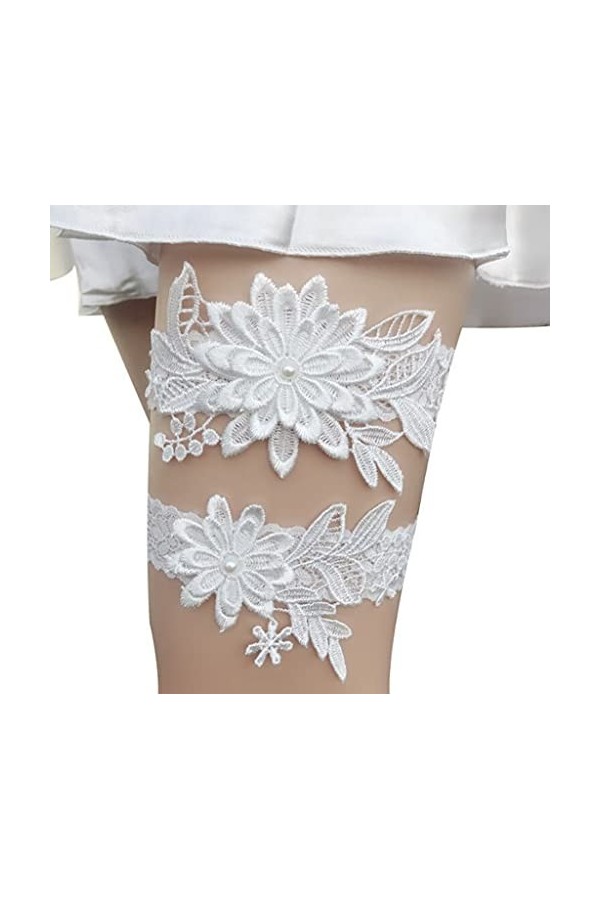 Happyupcity 1 lot de 2 jarretelles de mariage en dentelle avec motif marguerites pour femme