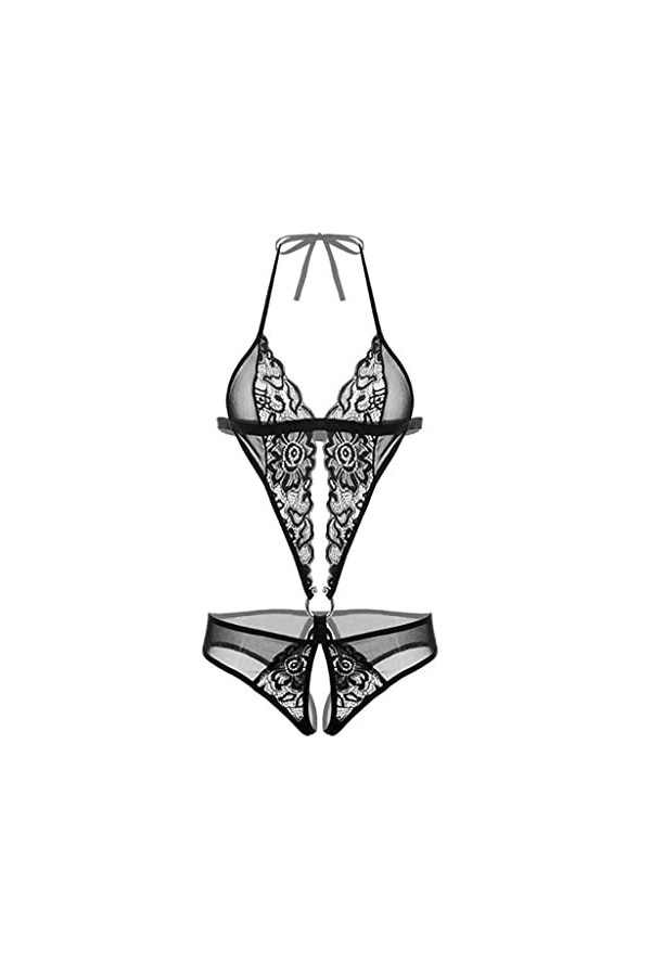 Fulidngzg Body sexy pour femme - Noir - Grandes tailles - Lingerie avec trou pour sexe - Nuisette - Body en résille - Lingeri