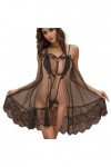 PTLLEND Lingerie Fleur De Plaisir Femmes en Dentelle Sexy en Tulle Voir à Travers la Robe de Nuit Chaud Ensemble Lingerie Gra