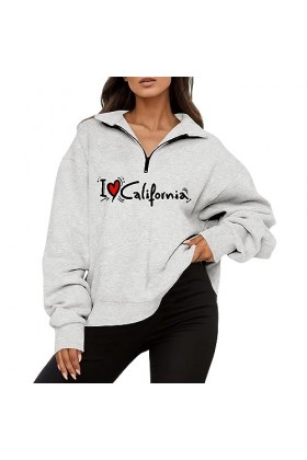 Gefomuofe Sweat-shirt à capuche pour femme - En coton - Avec fermeture éclair - Avec capuche et cordons, a gris, S