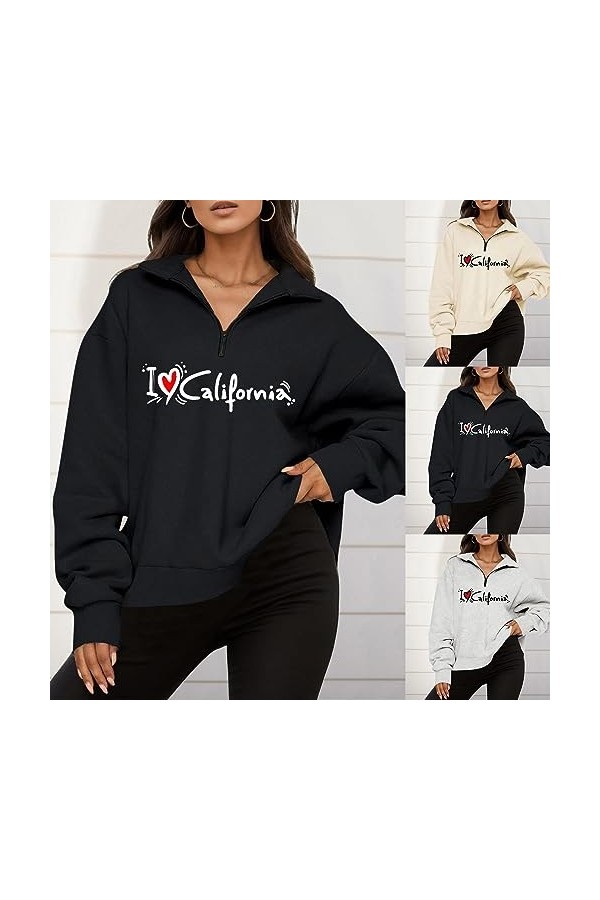 Gefomuofe Sweat-shirt à capuche pour femme - En coton - Avec fermeture éclair - Avec capuche et cordons, a gris, S