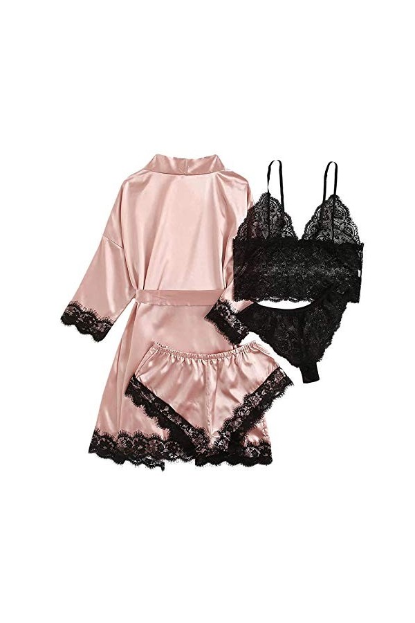 Ncenglings Peignoir Polaire Courte sous-vêtements en V Profond Body Robes Cou Sexy 4 pièces Jarretière Lingerie Femmes Dentel