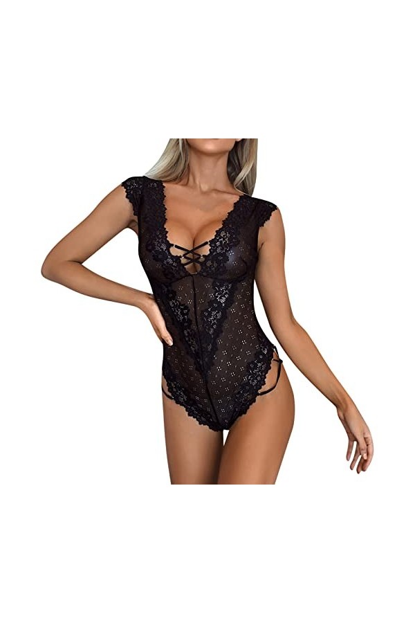 Zannycn Ensemble de lingerie sexy pour femme - Avec bas - Lingerie sexy pour femme, Noir , M