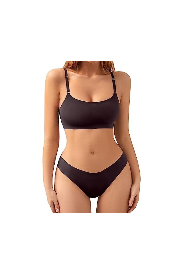 LDadgf Femme Sous-Vêtements Grande Couleur Unie Sexy Intérêt Slim Soutien-Gorge Été Tenues Femme Sexy Brown, S 