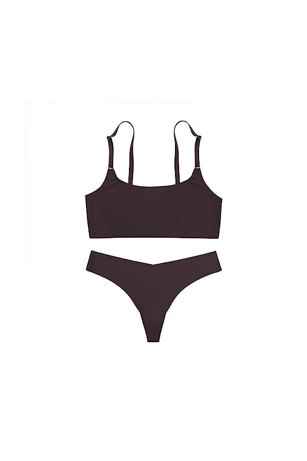 LDadgf Femme Sous-Vêtements Grande Couleur Unie Sexy Intérêt Slim Soutien-Gorge Été Tenues Femme Sexy Brown, S 