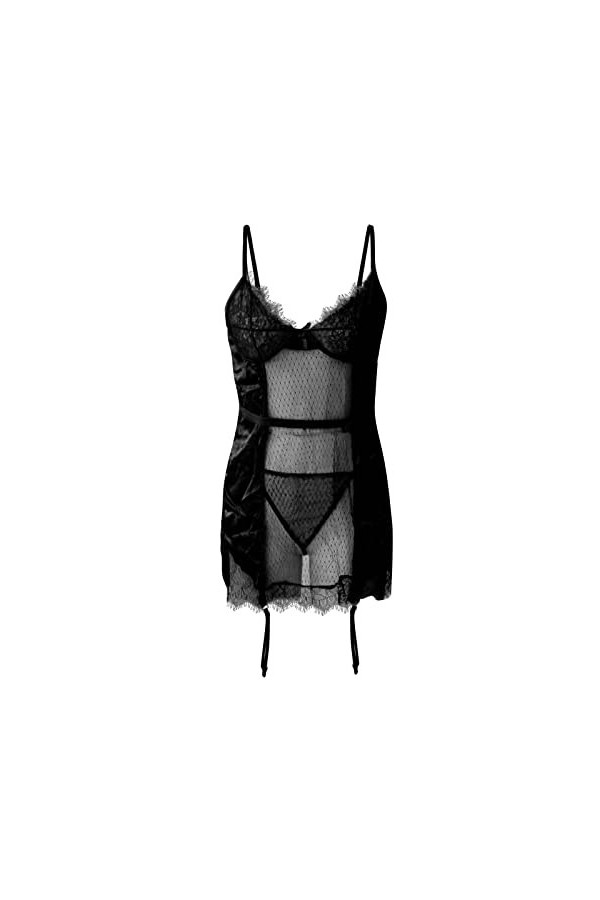Sexy Desire Ensemble de lingerie sexy en dentelle à paillettes, Noir , M