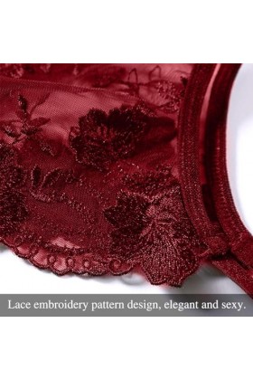 Porte-Jarretelles Sexy Dentelle Femme 4 Pinces Réglables String pour Bas,sous-Vêtements Bretelles Taille Haute Maille Transpa