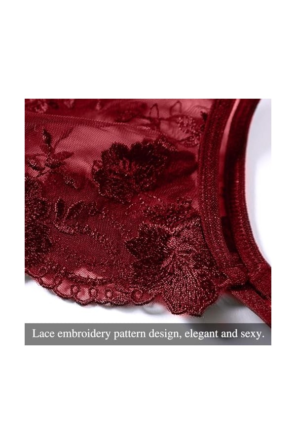 Porte-Jarretelles Sexy Dentelle Femme 4 Pinces Réglables String pour Bas,sous-Vêtements Bretelles Taille Haute Maille Transpa