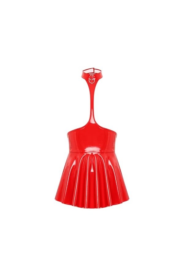 Yeahdor Body Sexy Femme Mini Robe Cuir Robe Moulante Courte Lingerie Latex Coquine Tenue Sexy Femme S-4XL Rouge A XL