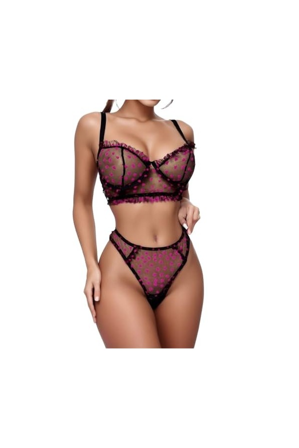 Zannycn Ensemble de lingerie sexy pour femme - Tenue sexuelle en dentelle - Ensemble de lingerie coquine - Licol - Lingerie é