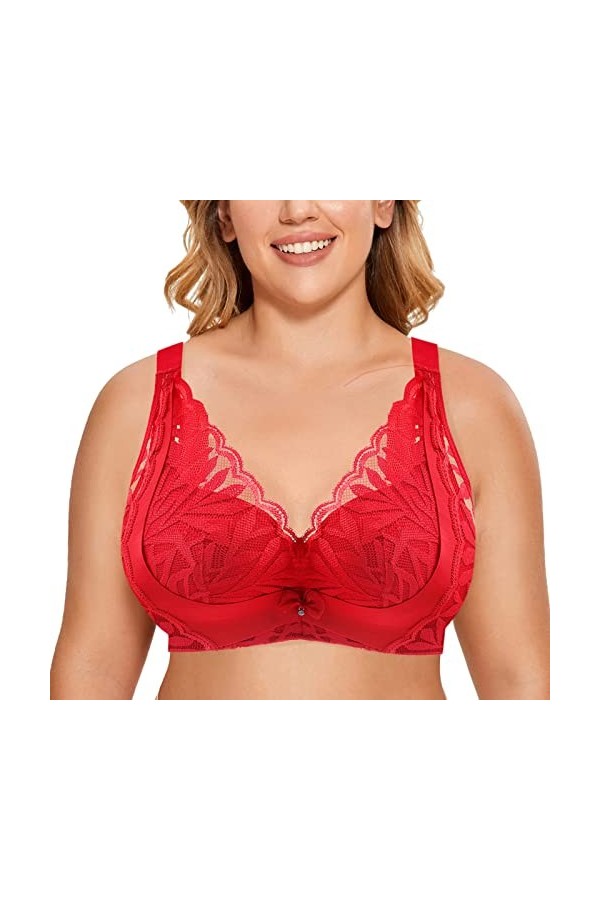 Soutien-gorge à bonnets pleins pour femme - Amovible - Transformable - Avec bonnets en dentelle florale - Push Up - Dos nu - 