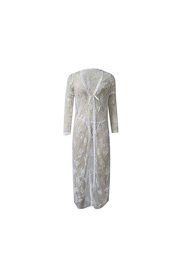 liaddkv Lingerie sexy en V en dentelle avec culotte pour femme de moins de 10 ans, Blanc., L