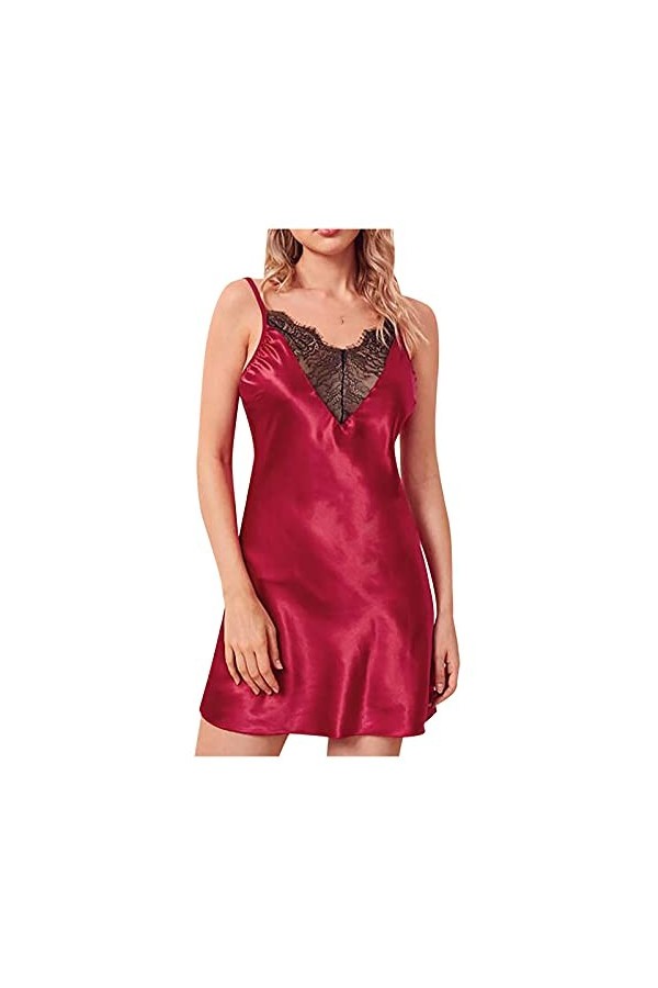 PANPANY Satin Up Sexy Dentelle Robe De Soie Vêtements De Nuit Vêtements De Nuit Pyjama Femmes Lingerie Latex Lingerie Red, X