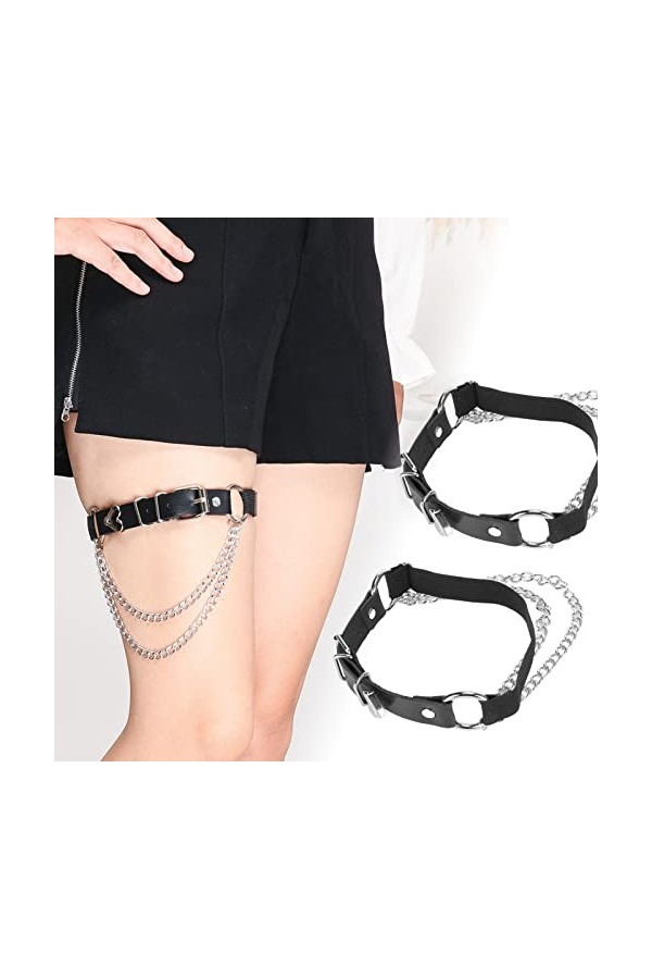 Porte-jarretelles de Cuisse, 17,9 Pouces de Long en Simili Cuir 2 Pièces Ornement de Coeur Jarretière de Jambe de Femme Régla