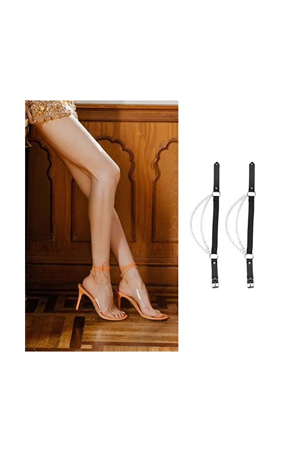 Jarretière Cuisse, Faux Cuir 17.9in Long Women Leg Jarretière Largement Utilisé Couches Métal Chaîne 2 Pièces pour Halloween