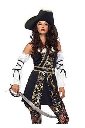 Leg Avenue- Black Sea Buccaneer Adult Sized Costumes, 85563, Or Noir, Taille: S EUR 36-38 