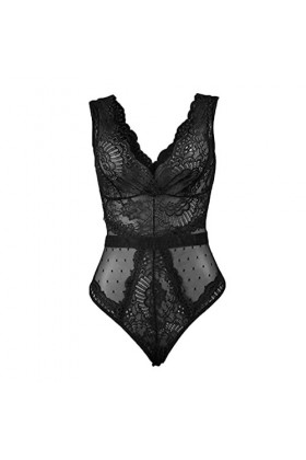liaddkv Lingerie sexy transparente en V avec soutien-gorge profond en dentelle pour femme, Noir , M