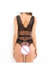 liaddkv Lingerie sexy transparente en V avec soutien-gorge profond en dentelle pour femme, Noir , M