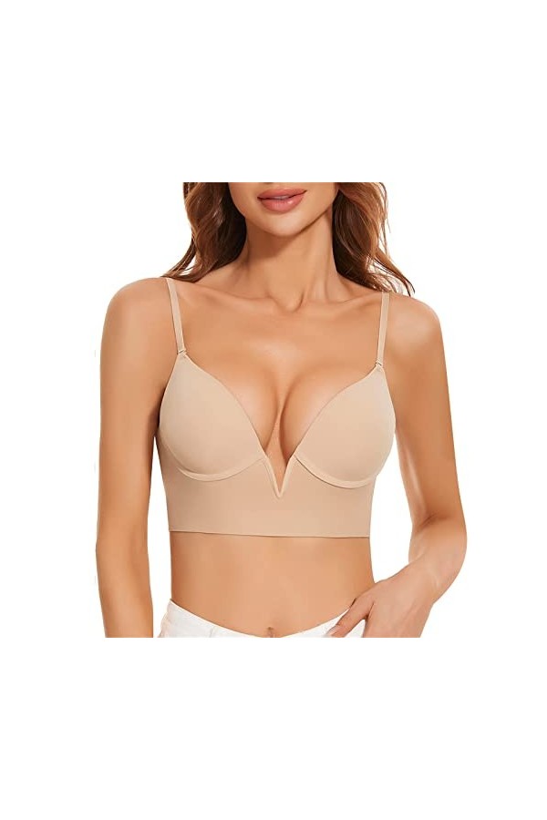 Brassière Femme Sexy Soutien-Gorge Sexy pour Petite Poitrine Dos Nu en U Profond Effet de Rassemblement et Maintien pour Évit