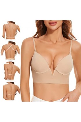 Brassière Femme Sexy Soutien-Gorge Sexy pour Petite Poitrine Dos Nu en U Profond Effet de Rassemblement et Maintien pour Évit