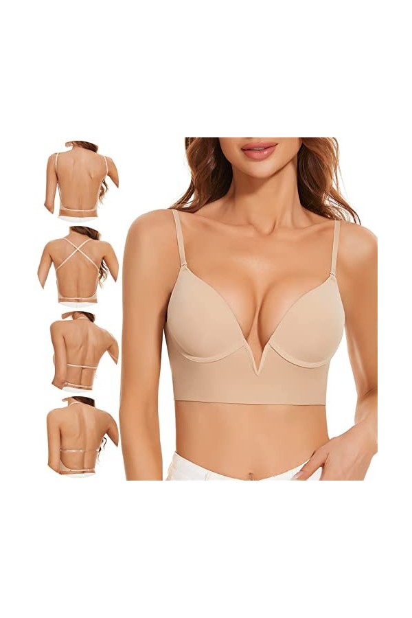 Brassière Femme Sexy Soutien-Gorge Sexy pour Petite Poitrine Dos Nu en U Profond Effet de Rassemblement et Maintien pour Évit