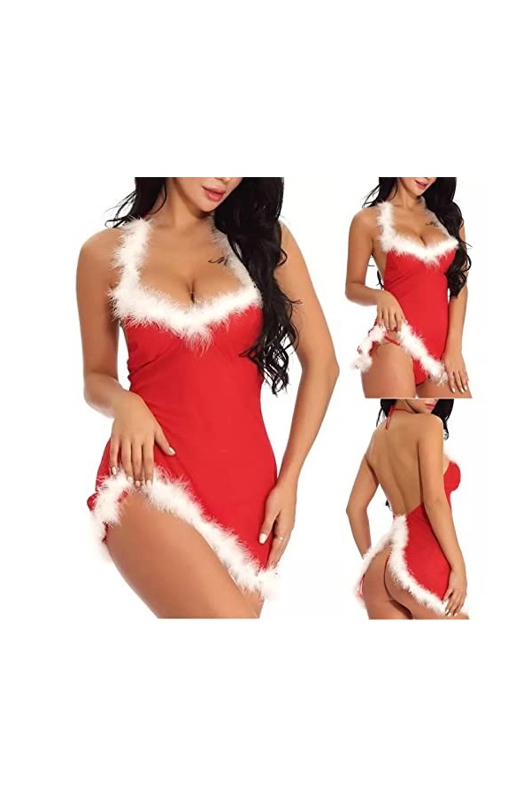 Hasagimol Lingerie Noel Sexy Femme Costume Mere Noel Pajamas Nuisette&nbsp;sexy&nbsp;femme&nbsp;sensuelle&nbsp;noel Sous-Vêtements Xmas Lingerie 
